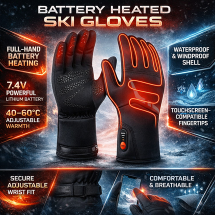Heated Winter Gloves with Touchscreen Functionality | Waterproof Battery-Powered Gloves for Skiing and Outdoor Activities