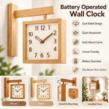 Wall Clock for Living Room, Modern Wall Clock Battery Operated with Pendulum, Wooden Wall Clock Decor for Lounge_05