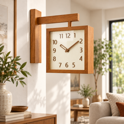 Wall Clock for Living Room, Modern Wall Clock Battery Operated with Pendulum, Wooden Wall Clock Decor for Lounge_03