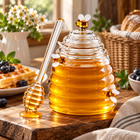 Honey Jar with Spoon, Beehive Glass Honey Pot, Decorative Glass Jar with Lid for Kitchen and Dining Table Decor_00