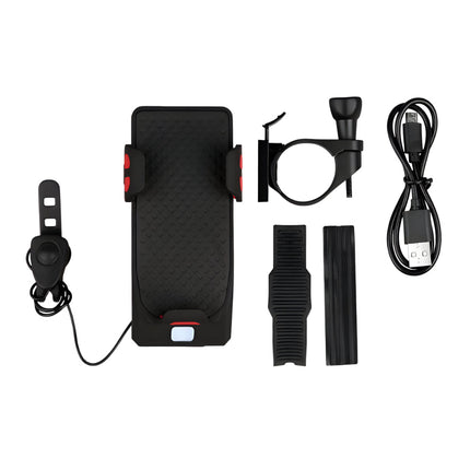 4-in-1 Bike Accessory with Phone Mount & Power Bank | LED Light and Horn for Safe Cycling