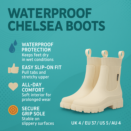 Women's Ankle Chelsea Boots with Grip Sole for Waterproof Comfort | Stylish Slip-On Design for Outdoor Activities