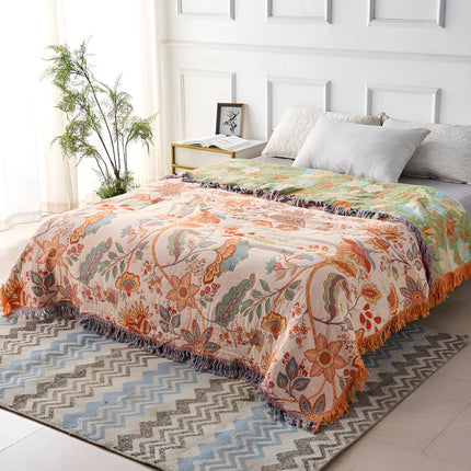 Floral Boho Blanket Throw with Fringe Trim | Cozy Layer for Living Room and Outdoor Use
