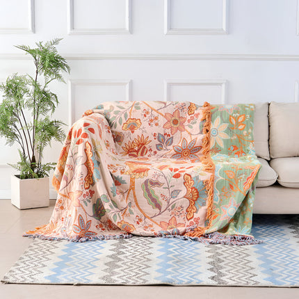 Floral Boho Blanket Throw with Fringe Trim | Cozy Layer for Living Room and Outdoor Use