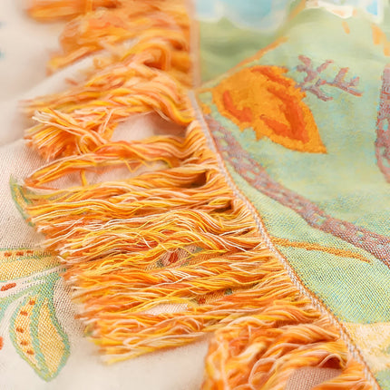 Floral Boho Blanket Throw with Fringe Trim | Cozy Layer for Living Room and Outdoor Use