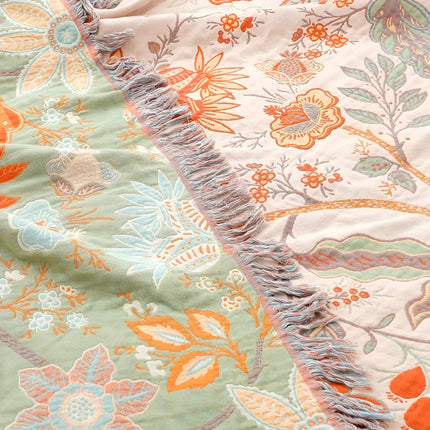 Floral Boho Blanket Throw with Fringe Trim | Cozy Layer for Living Room and Outdoor Use