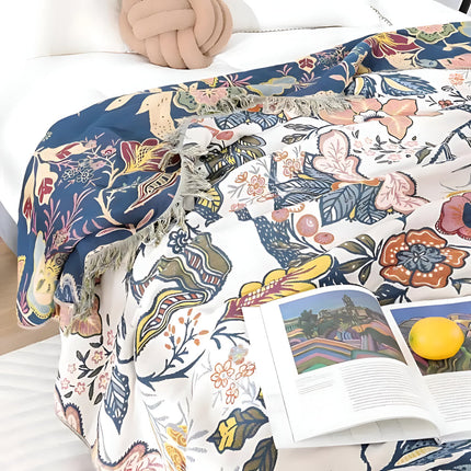 Floral Reversible Throw Blanket with Tassel Trim | Stylish Layer for Sofas and Beds