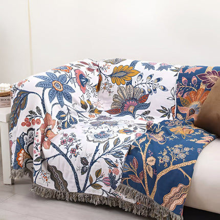 Floral Reversible Throw Blanket with Tassel Trim | Stylish Layer for Sofas and Beds