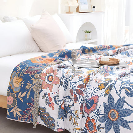 Floral Reversible Throw Blanket with Tassel Trim | Stylish Layer for Sofas and Beds
