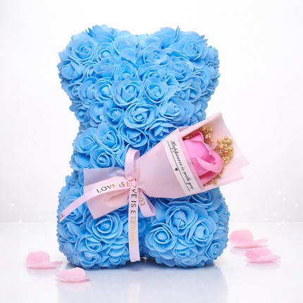 Artificial Rose Bear Table Decor for Valentine's Gift | Durable Floral Display for Romantic Home Accents
