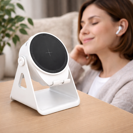 Bluetooth Speaker Phone Stand with Induction Charging | 5-in-1 Design for Hands-Free Viewing and Music Playback