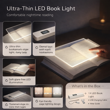LED Book Light with Ultra-Thin Design & USB Rechargeable Battery | Eye-Friendly Illumination for Comfortable Reading
