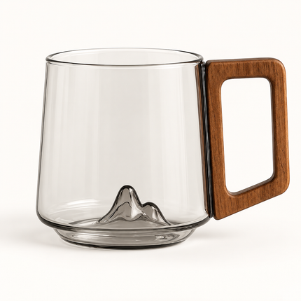 Glass Coffee Mug with Handle, Borosilicate Glass Mug with Mountain Design, Clear Tea Mug for Hot and Cold Drinks_01