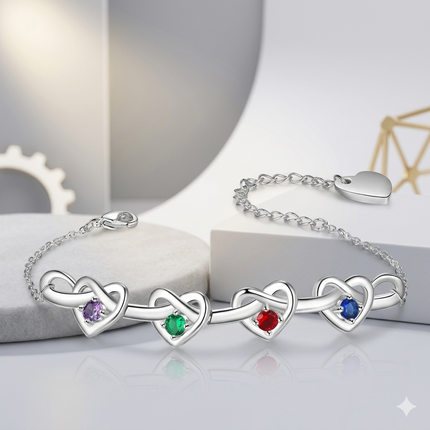 Personalized Birthstone Bracelet with Heart Links | Adjustable Chain Gift for Mother's Day and Special Occasions