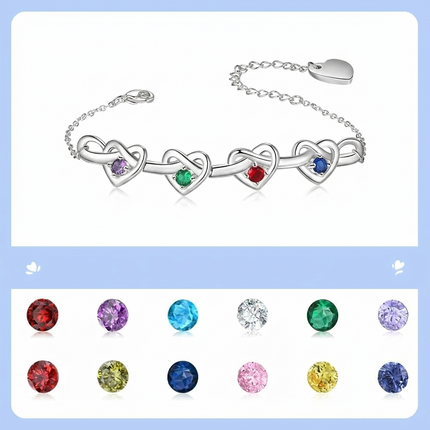 Personalized Birthstone Bracelet with Heart Links | Adjustable Chain Gift for Mother's Day and Special Occasions
