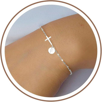 Personalized Cross Bracelet with Adjustable Chain & Initial Charm | Meaningful Gift for Mother’s Day and Special Occasions