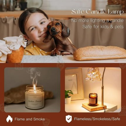 Candle Warmer Lamp with Adjustable Height & Timer | Elegant Glass Design for Safe Scented Candles and Wax Melts