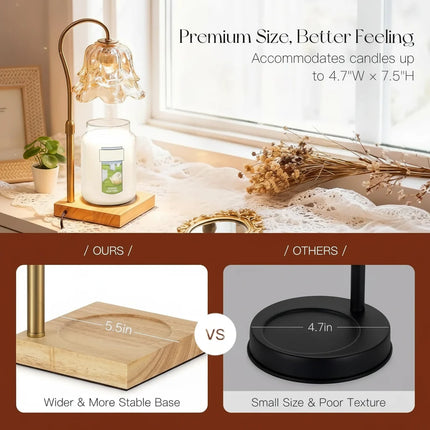 Candle Warmer Lamp with Adjustable Height & Timer | Elegant Glass Design for Safe Scented Candles and Wax Melts