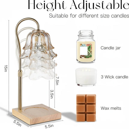 Candle Warmer Lamp with Adjustable Height & Timer | Elegant Glass Design for Safe Scented Candles and Wax Melts