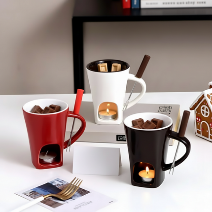 Ceramic Fondue Set with Candle Heating for Chocolate & Cheese | Easy Melting for Cozy Nights and Parties