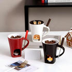 Fondue Set Ceramic Pot for Chocolate, Tea Light Candle Heated Chocolate Melting Pot, Cheese Dessert Pot for Two_00