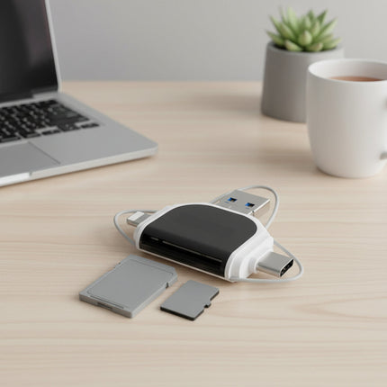 4-in-1 USB C Card Reader with Fast Data Transfer | Multi-Port Adapter for SD & Micro SD Cards