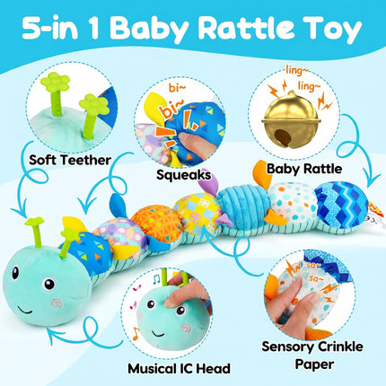 Baby Sensory Caterpillar Plush Toy with Music & Textures | Engaging Tummy Time Buddy for Early Learning and Development