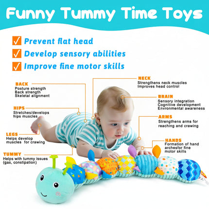 Baby Sensory Caterpillar Plush Toy with Music & Textures | Engaging Tummy Time Buddy for Early Learning and Development