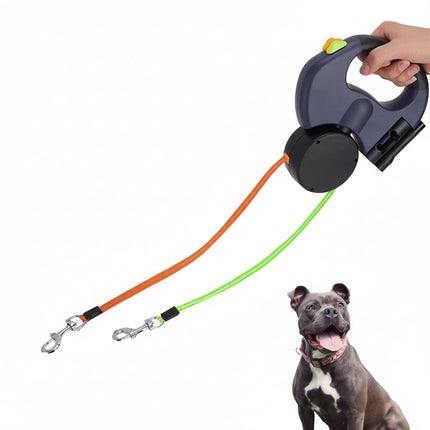 Dual Retractable Dog Leash for Two Dogs with Tangle-Free Design | Easy-Control Handle for Organized Walks