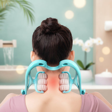 Neck Massager Roller for Cervical Spine Relief with Ergonomic Design | 6 Rolling Heads for Targeted Pressure Point Soothing