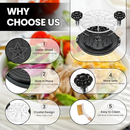 Manual Meat Shredder with Glass Bowl & Non-Slip Base | Quick Chicken Preparation for Tacos and Salads