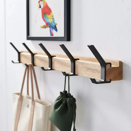 Wall Coat Rack with Adjustable Hooks in Scandinavian Style | Durable Wood Organizer for Entryway Storage