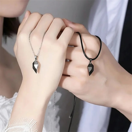 Couple Magnetic Heart Necklace Set with Electrocardiogram Design | Meaningful Jewelry for Love and Connection