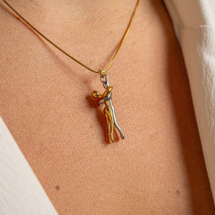 Couple Heart Pendant Necklace in Stainless Steel with Gold and Silver Finish | Hypoallergenic Jewelry for Lasting Love
