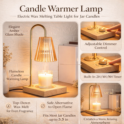 Electric Candle Lamp with Dimmer & Timer Function | Top Wax Melting for Fragrance Release without Flame