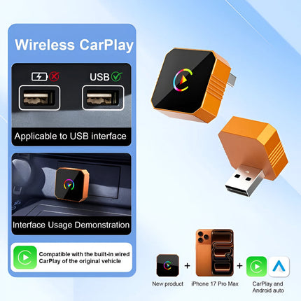 Wireless CarPlay Adapter for USB with Compact Design | Easy Upgrade to Wireless Connectivity for Vehicles