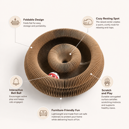 Interactive Cardboard Cat Maze with Bell Ball | Foldable Scratcher for Playful Exploration and Furniture Protection