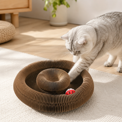 Interactive Cardboard Cat Maze with Bell Ball | Foldable Scratcher for Playful Exploration and Furniture Protection