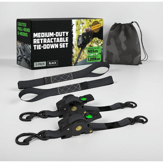 Cargo Tie Down Straps | Retractable Heavy Duty Ratchet Set with Soft Loops | 20 ft Extension for Secure Transport 0