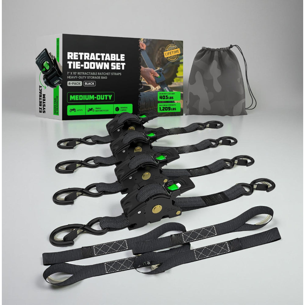 Cargo Tie Down Straps | Retractable Heavy Duty Ratchet Set with Soft Loops | 20 ft Extension for Secure Transport 1