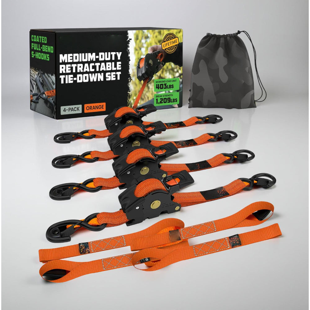 Cargo Tie Down Straps | Retractable Heavy Duty Ratchet Set with Soft Loops | 20 ft Extension for Secure Transport 10