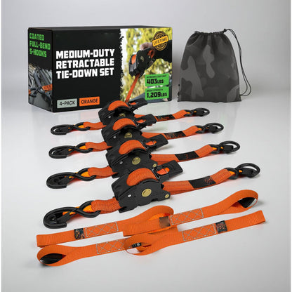Cargo Tie Down Straps | Retractable Heavy Duty Ratchet Set with Soft Loops | 20 ft Extension for Secure Transport 10