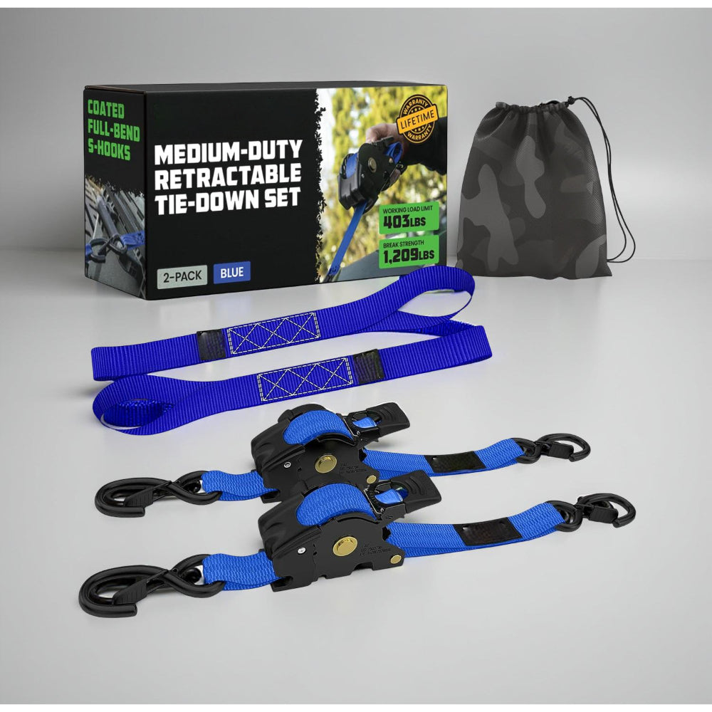 Cargo Tie Down Straps | Retractable Heavy Duty Ratchet Set with Soft Loops | 20 ft Extension for Secure Transport 2