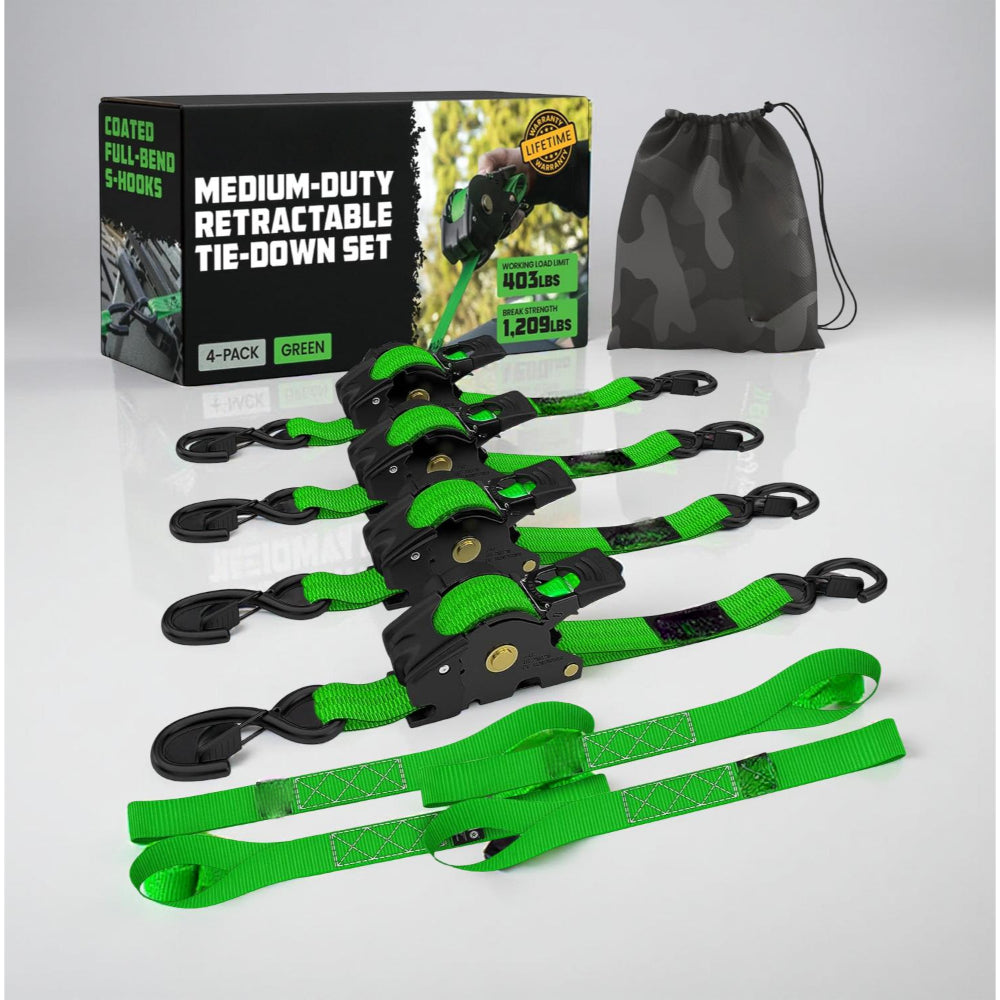 Cargo Tie Down Straps | Retractable Heavy Duty Ratchet Set with Soft Loops | 20 ft Extension for Secure Transport 6