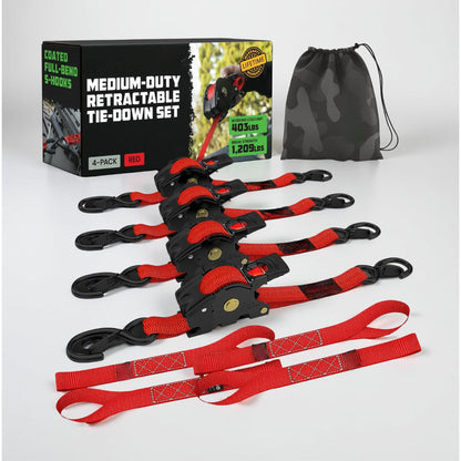 Cargo Tie Down Straps | Retractable Heavy Duty Ratchet Set with Soft Loops | 20 ft Extension for Secure Transport 8