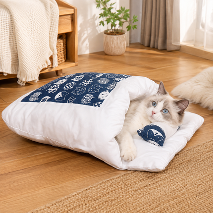 Cozy Cat Bed Sleeping Bag with Plush Interior | Cave Design for Ultimate Comfort and Head Support