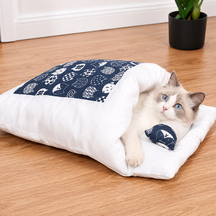 Cozy Cat Bed Sleeping Bag with Plush Interior | Cave Design for Ultimate Comfort and Head Support
