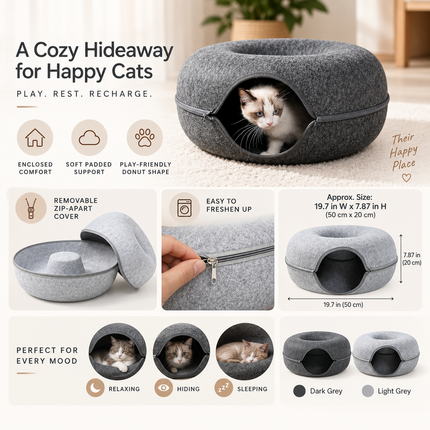 Cat Bed, Hooded Cat Cave with Removable Cover, Donut Cat Bed for Hiding and Sleeping_05