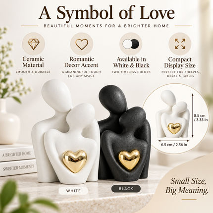 Ceramic Figurine of Embracing Couple, Love Sculpture for Shelf Decor, Housewarming Gift, Anniversary Gift, Wedding Gift_05
