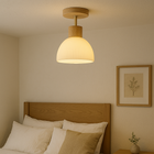 Flush Mount Ceiling Light, Scandinavian Wood and Glass Dining Room Light Fixture, LED Bedroom Ceiling Lamp for Hallway_00